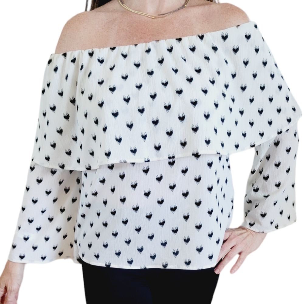 🌺3 for $10 Rue21 Heart Print Strapless Bell Sleeve Blouse - Picture 2 of 9